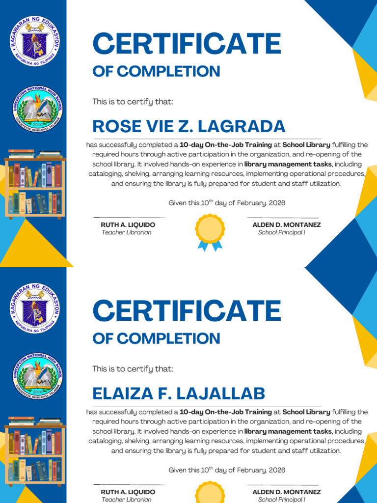 Blue and Yellow Modern Professional Certificate of Completion Training ...