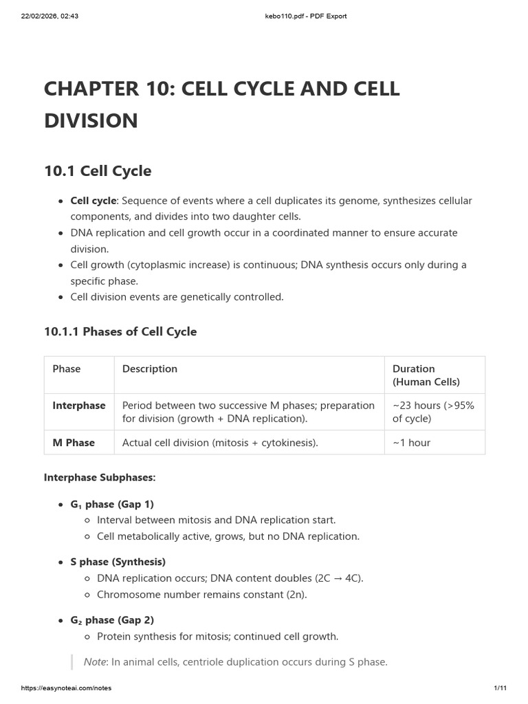 Chapter 10: Cell Cycle and Cell Division | PDF
