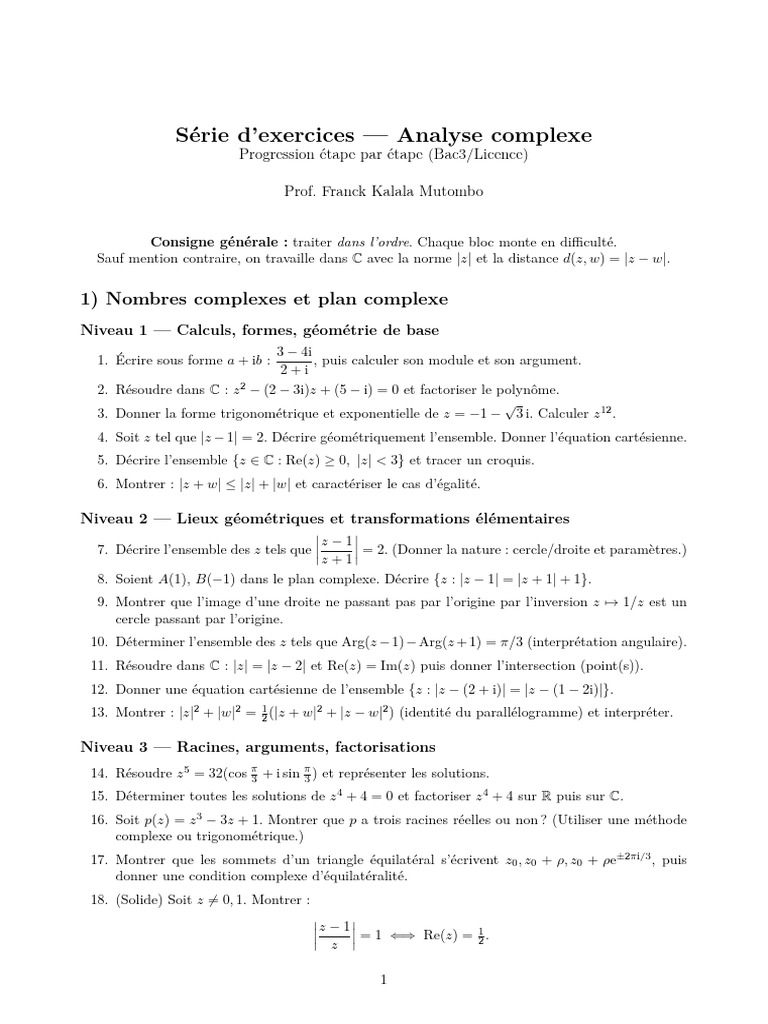 Exercices Analyse Complexe | PDF | Fonction holomorphe | Analyse complexe