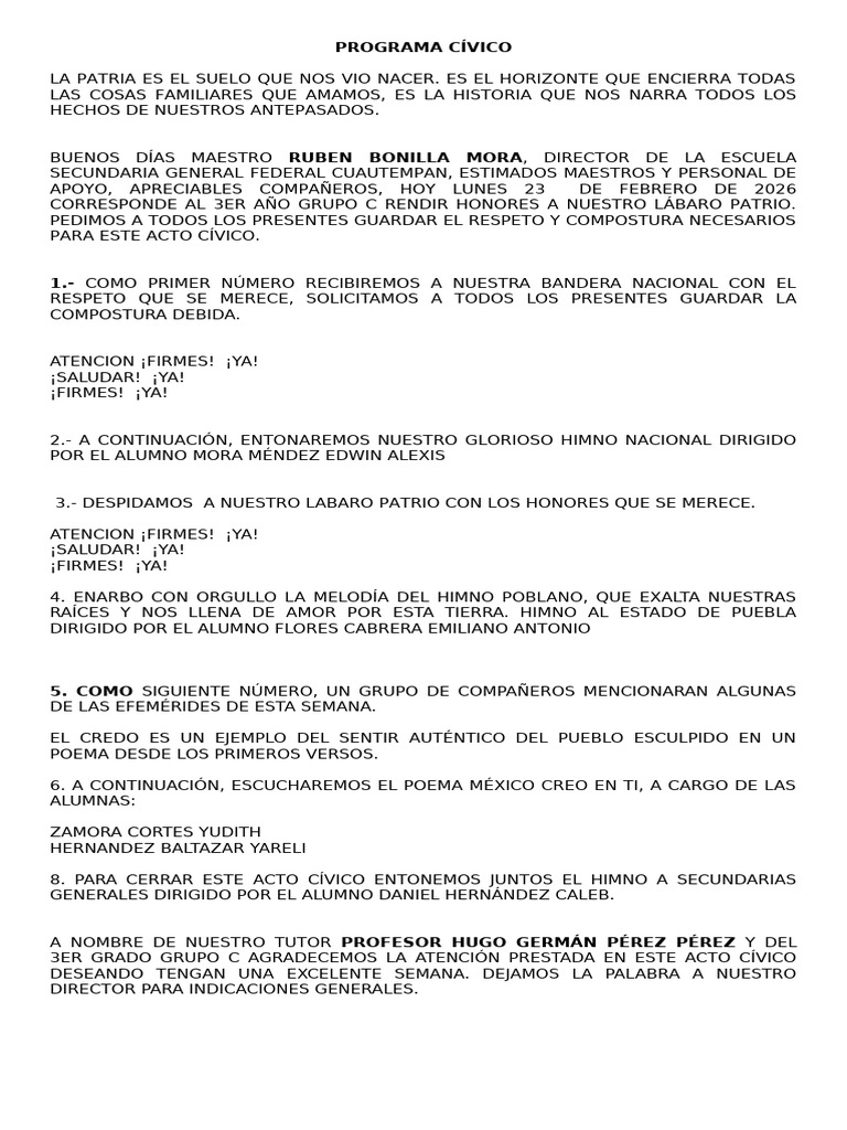 Programa 23 de Febrero | PDF