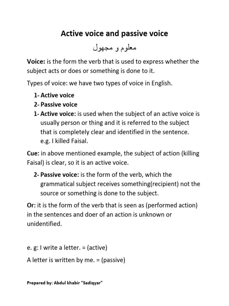 Active Voice and Passive Voice | PDF | Verb | Subject (Grammar)