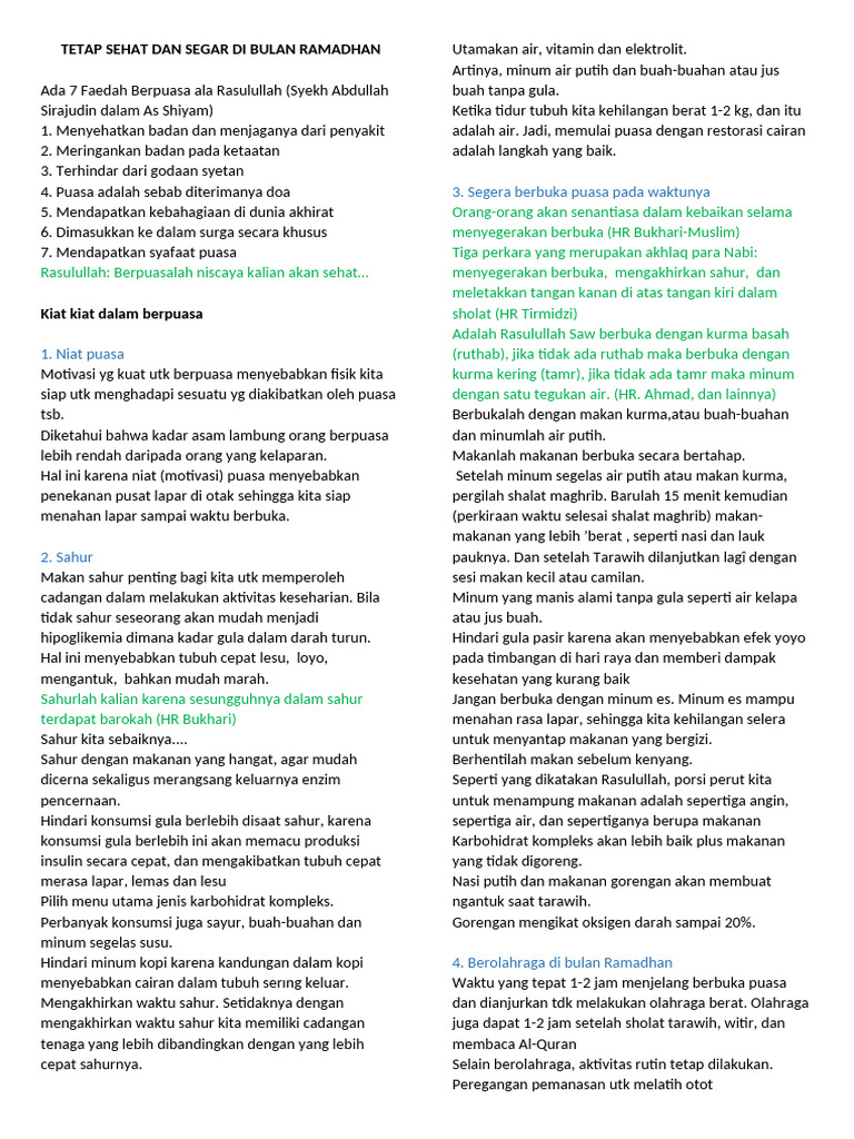 Tetap Sehat Dan Segar Di Bulan Ramadhan | PDF