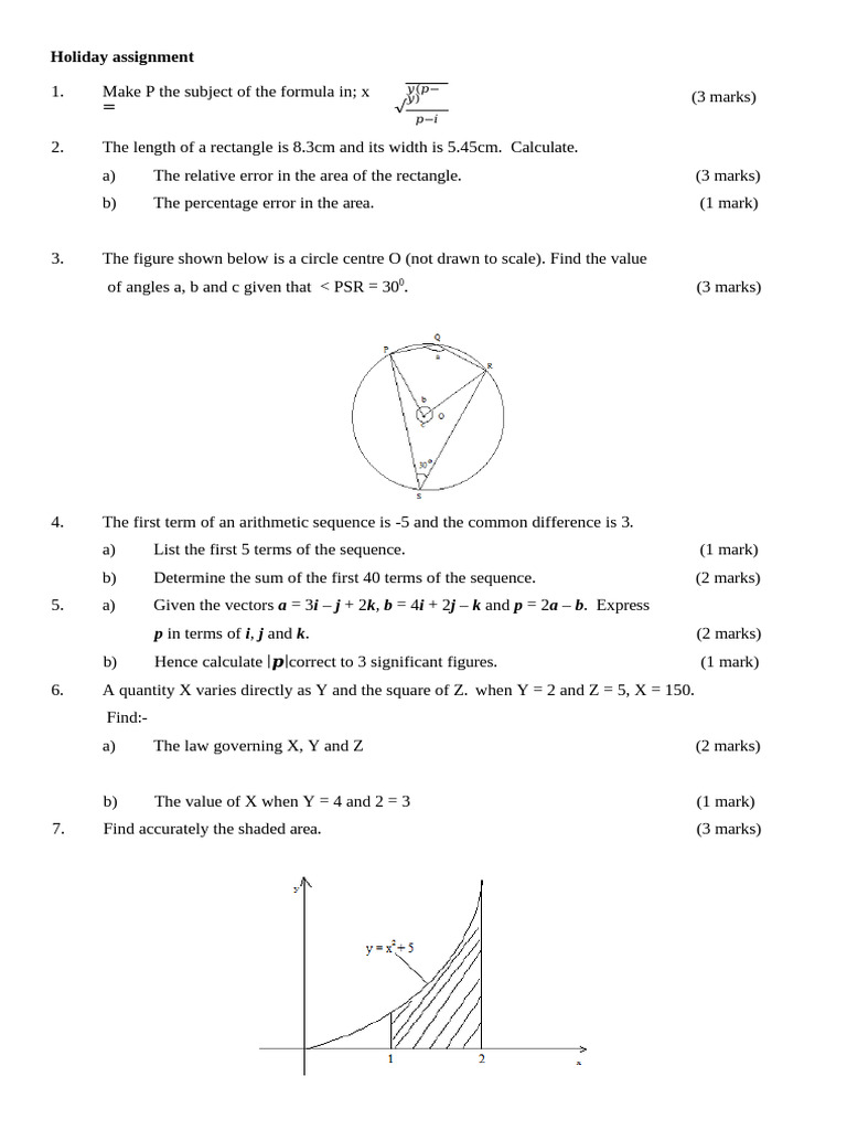 Form 4 Maths Holidy Assignment | PDF | Area | Euclidean Geometry