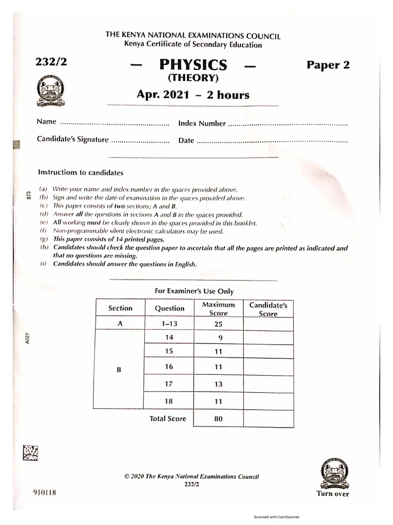 2021 Kcse Knec Physics Pp2 Q | PDF