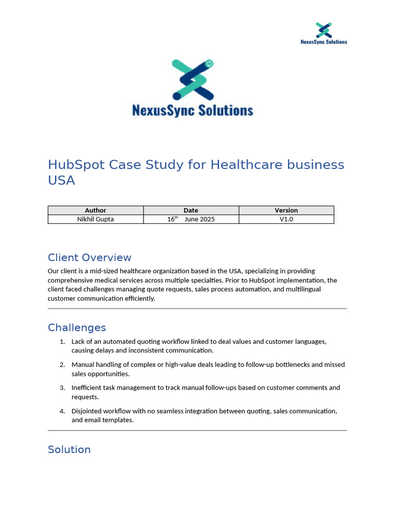 Hubspot Implementation Case Study v1.0 | PDF | Automation | Business
