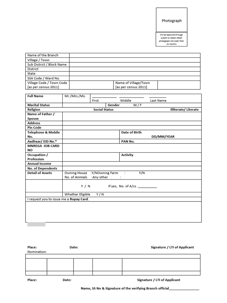 One Page Account Opening Format | PDF