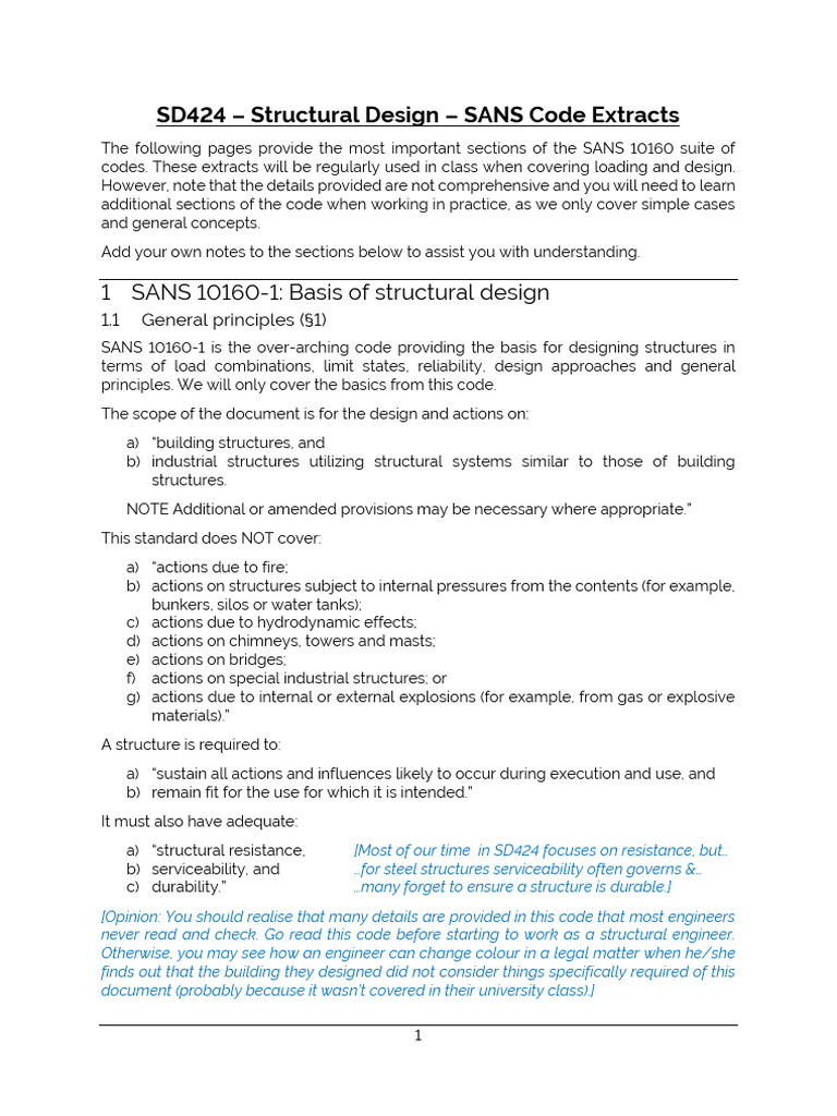 SANS 10160 Extracts | PDF | Structural Load | Mechanical Engineering