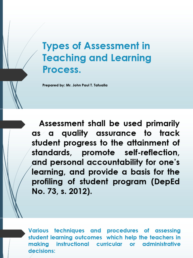 CHAPTER 2 - Types of Assessment in Teaching and Learning Process | PDF ...