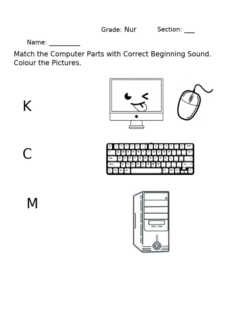 Match The Computer Parts With Correct Beginning Sound | PDF