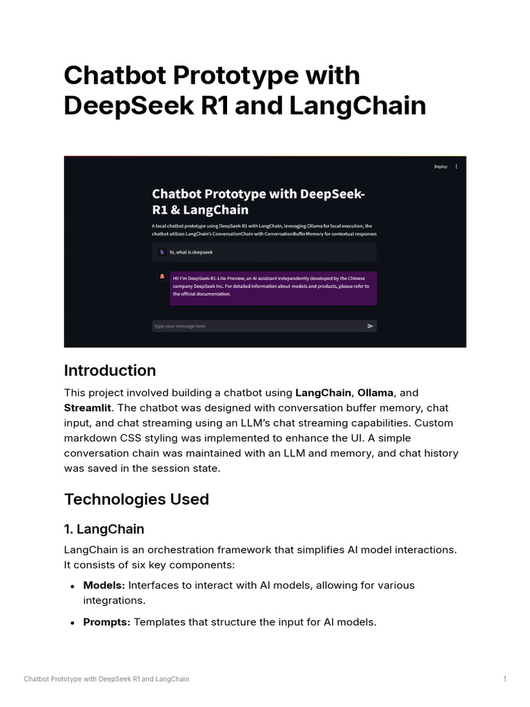 Chatbot Prototype With DeepSeek R1 and LangChain | PDF | User Interface ...