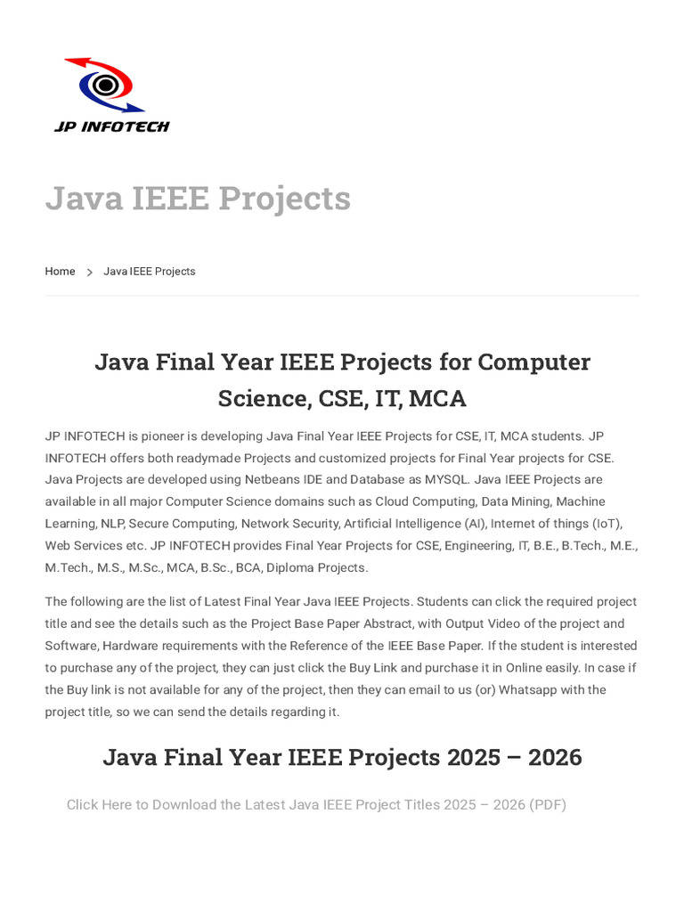 Java IEEE Projects 2026 - Final Year Project For Cse, It, Mca 2025 ...