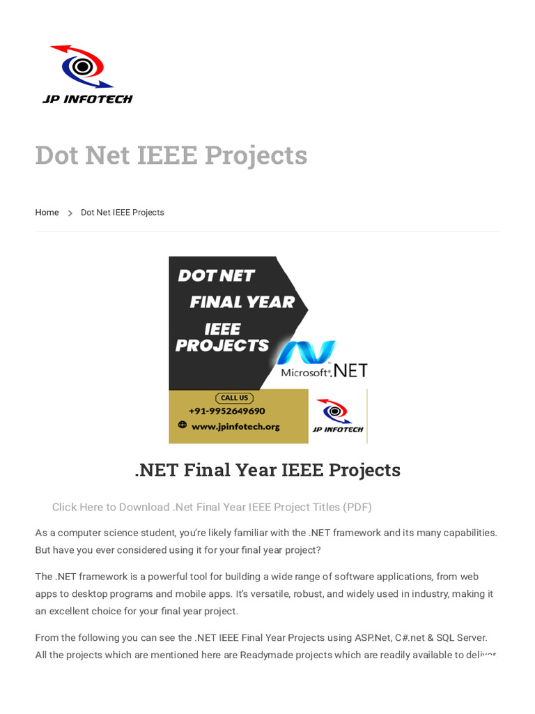 Dot Net Ieee Projects - JP Infotech | PDF | Cloud Computing | Computing