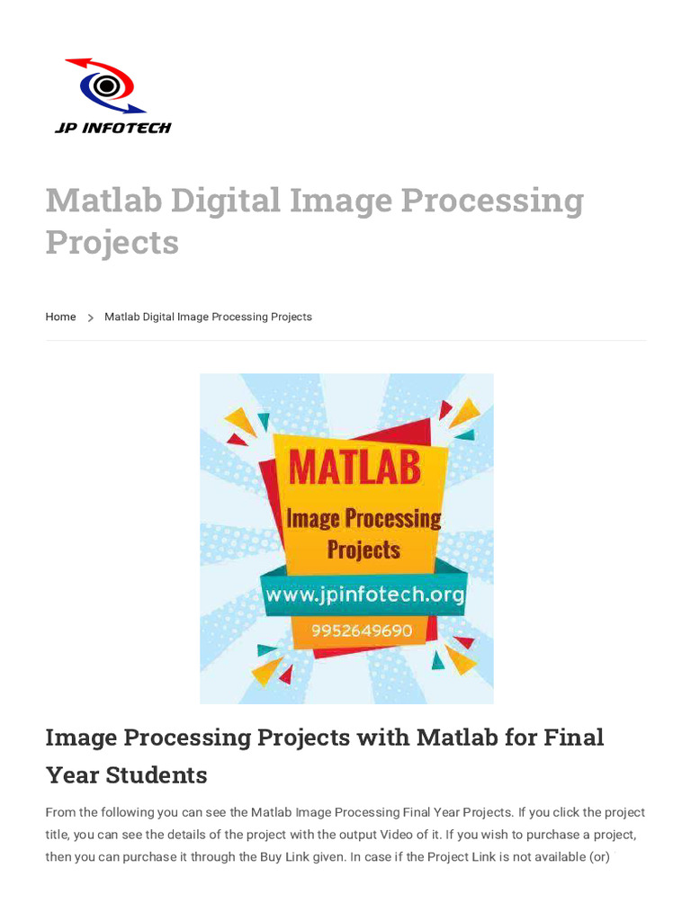 Matlab Digital Image Processing Projects - JP INFOTECH | PDF | Computing