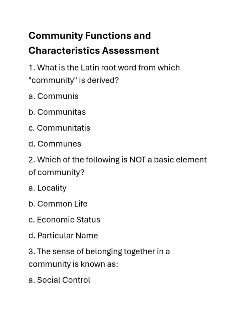 Community Functions and Characteristics Assessment | PDF