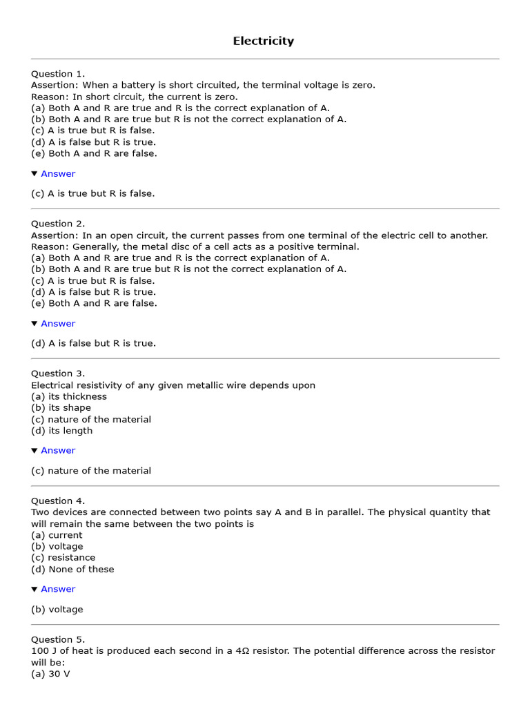 Class 10 Science MCQ Electricity 2 | PDF | Electric Current ...