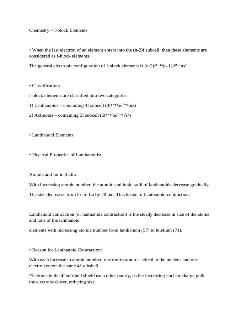 F Block Elements Cleaned | PDF