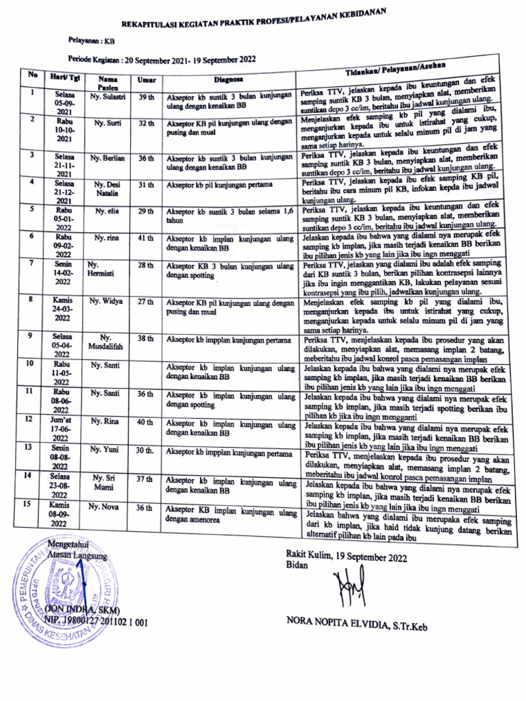 Contoh Rekapan Pelayan KB | PDF