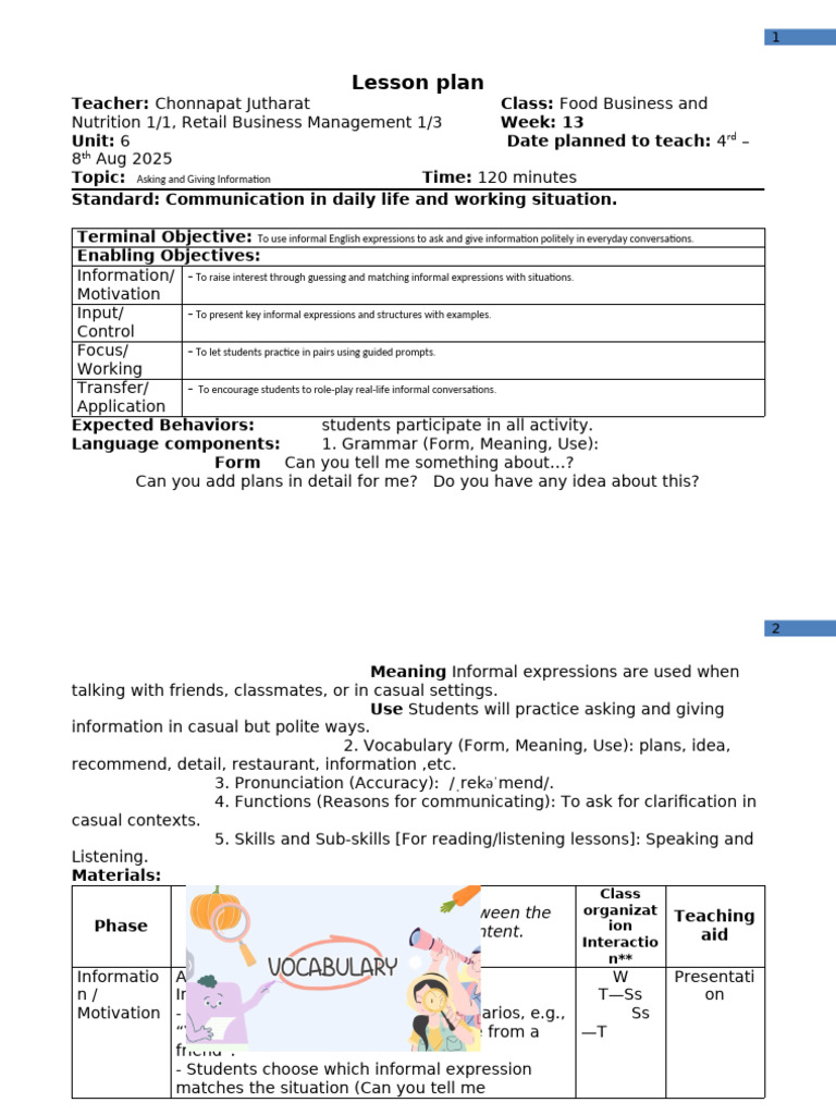 Lesson Plan Lesson 6 | PDF