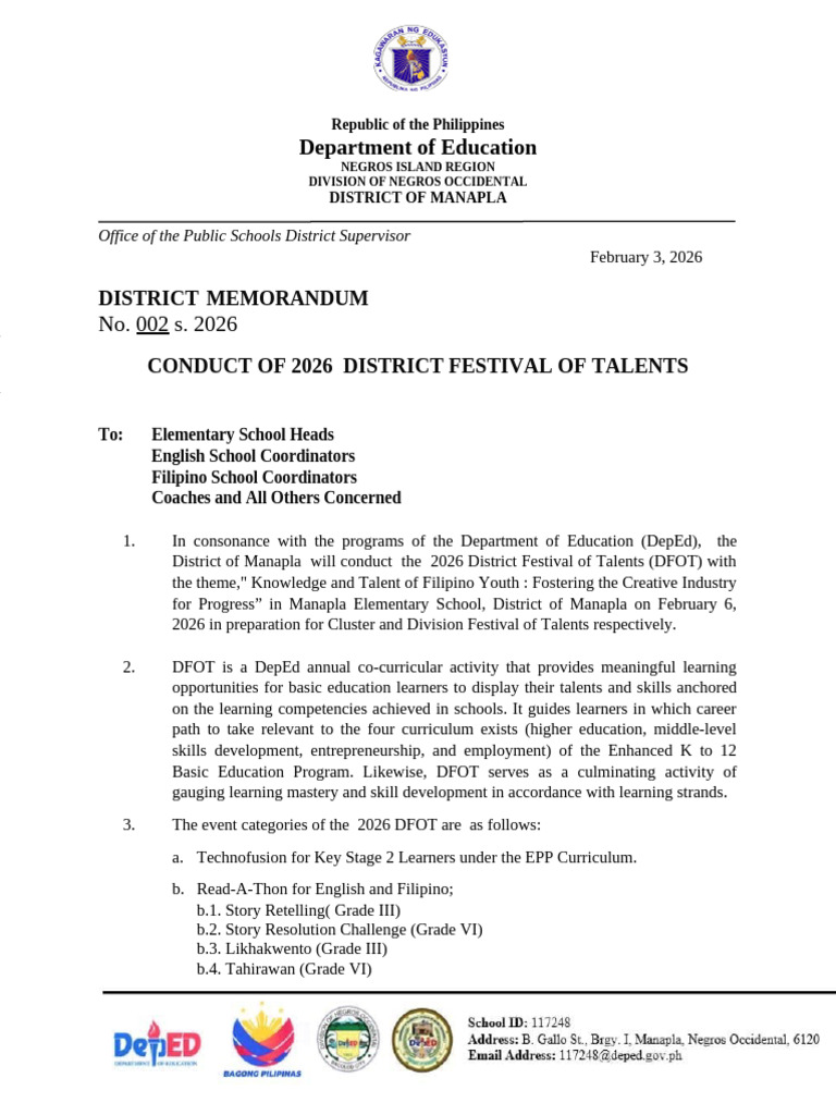 District Memo On DFOT | PDF | Learning | Teachers