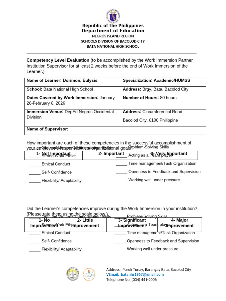 A3 Competency Level Evaluation Form | PDF | Organizational Behavior ...