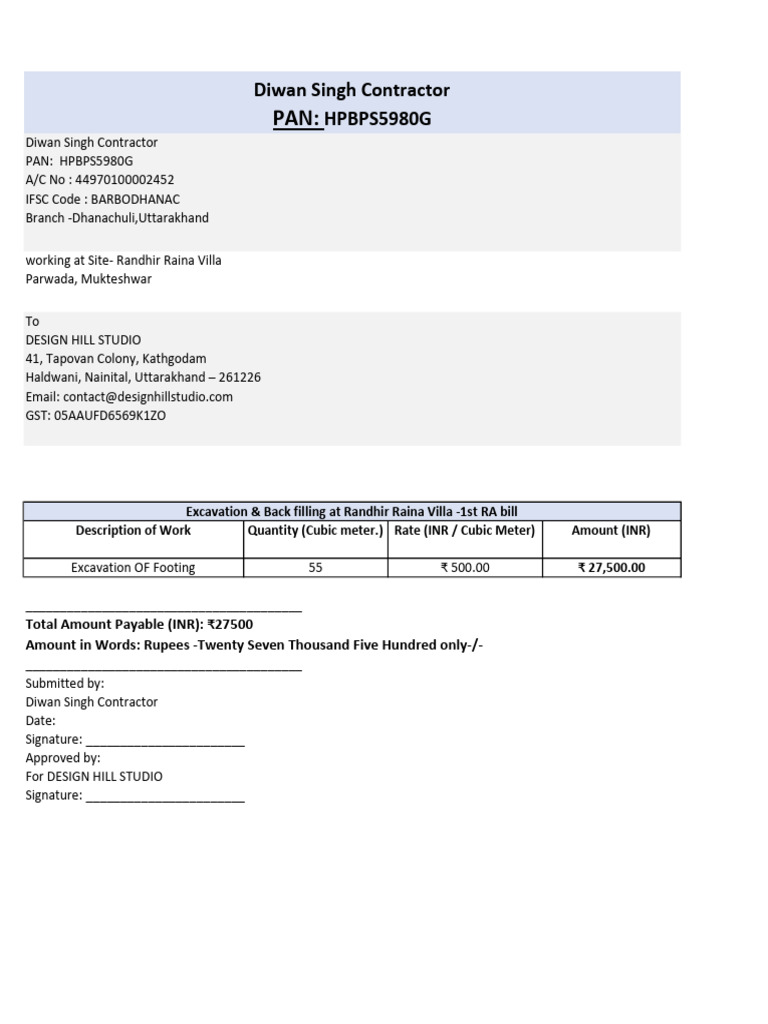 Ra Bill 1 Excavation and Backfilling | PDF