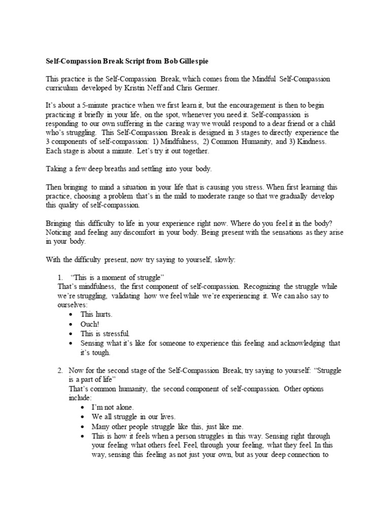 Self Compassion Break | PDF | Psychological Concepts | Psychotherapy