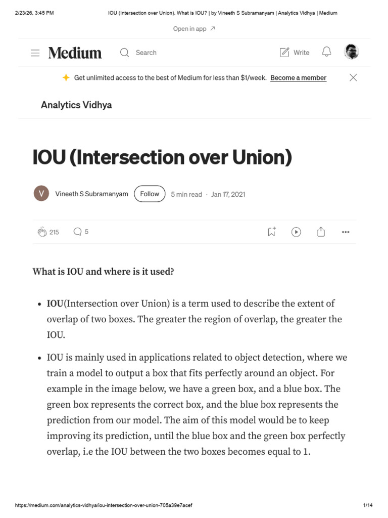 IOU (Intersection Over Union) - What Is IOU - by Vineeth S Subramanyam ...