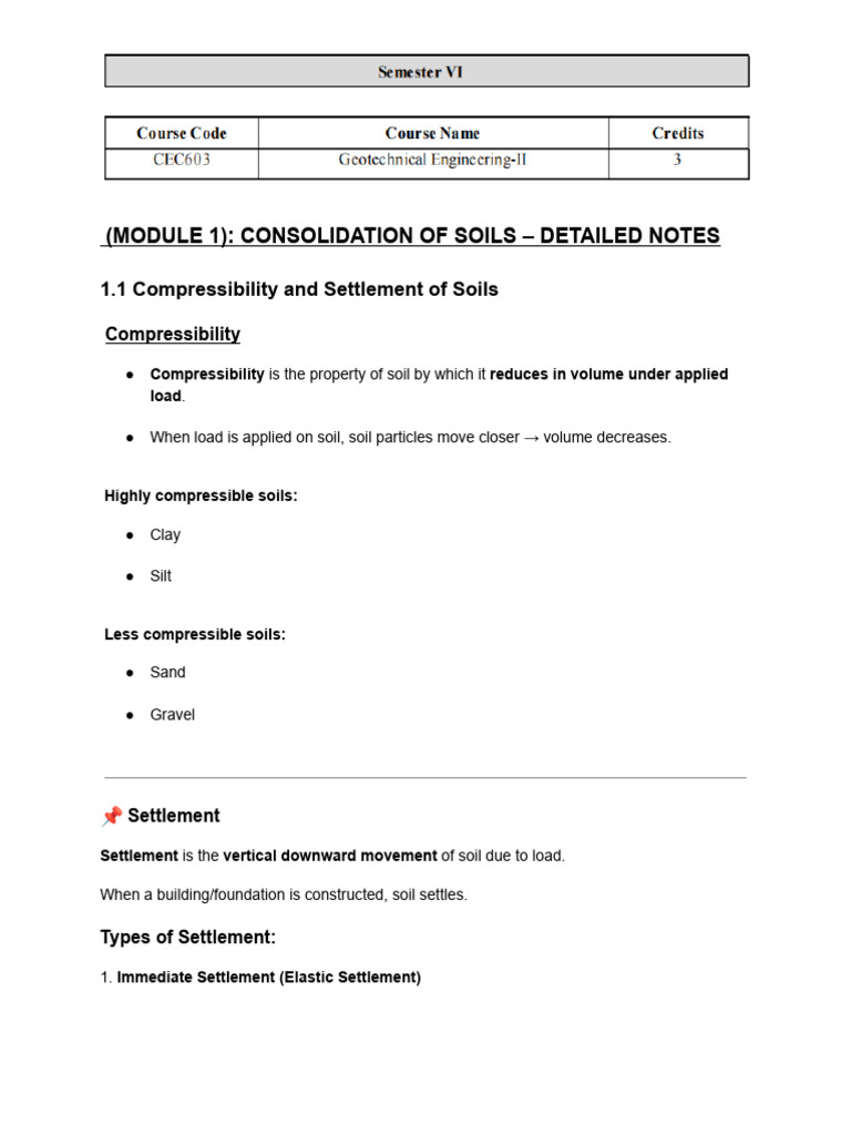 (Module 1) - (Gte II) Consolidation of Soils - Detailed Notes | PDF ...