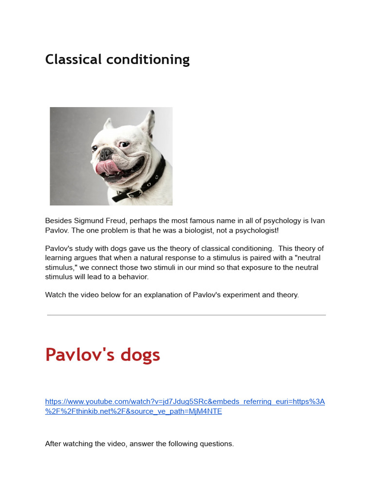 Classical and Operant Conditioning | PDF | Classical Conditioning ...