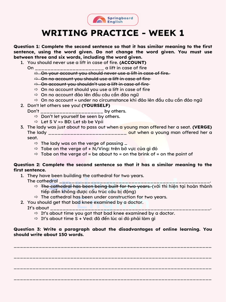 Writing Practice - Week 1 | PDF