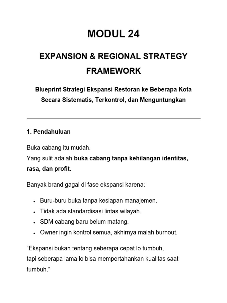 Modul 24 - Expansion & Regional Strategy Framework | PDF