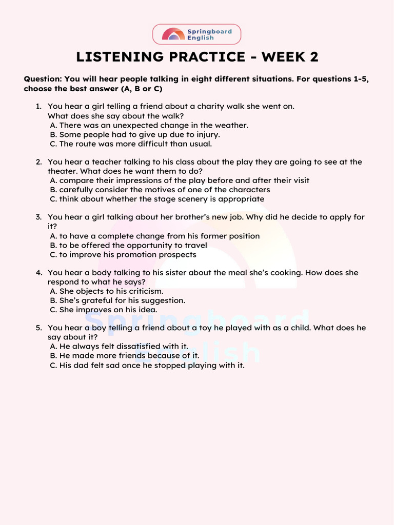 Listening Practice - Week 2 | PDF