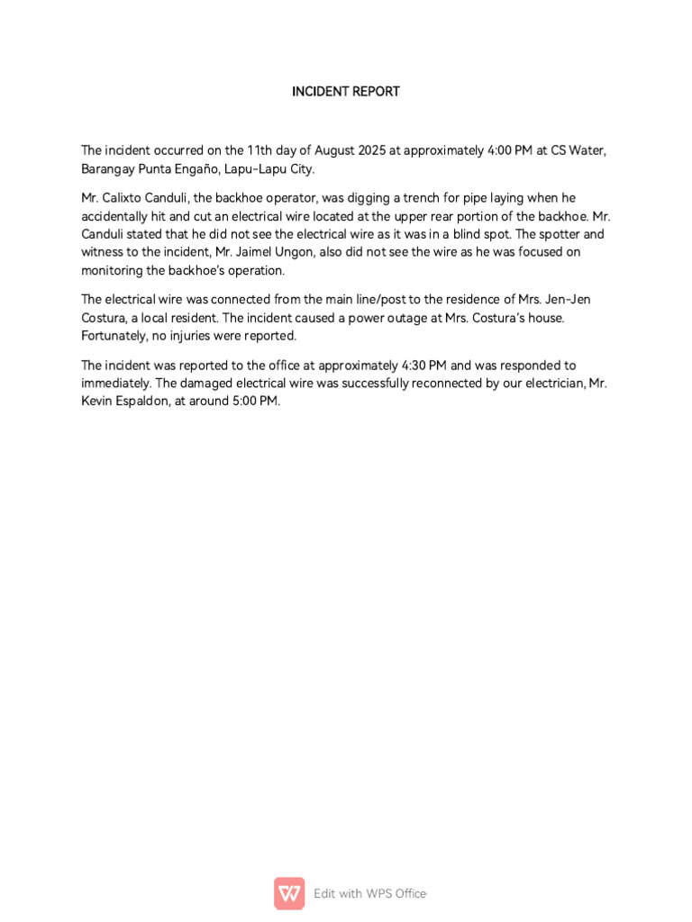 Incedent Report Sep 30 | PDF