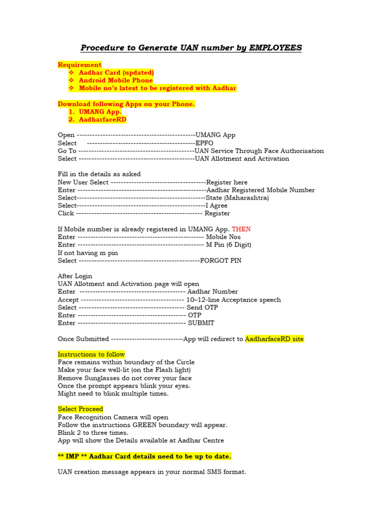 UAN Procedure English | PDF