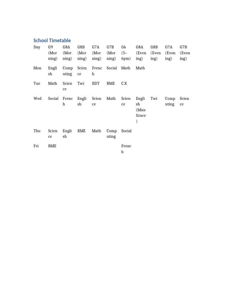 School Timetable | PDF