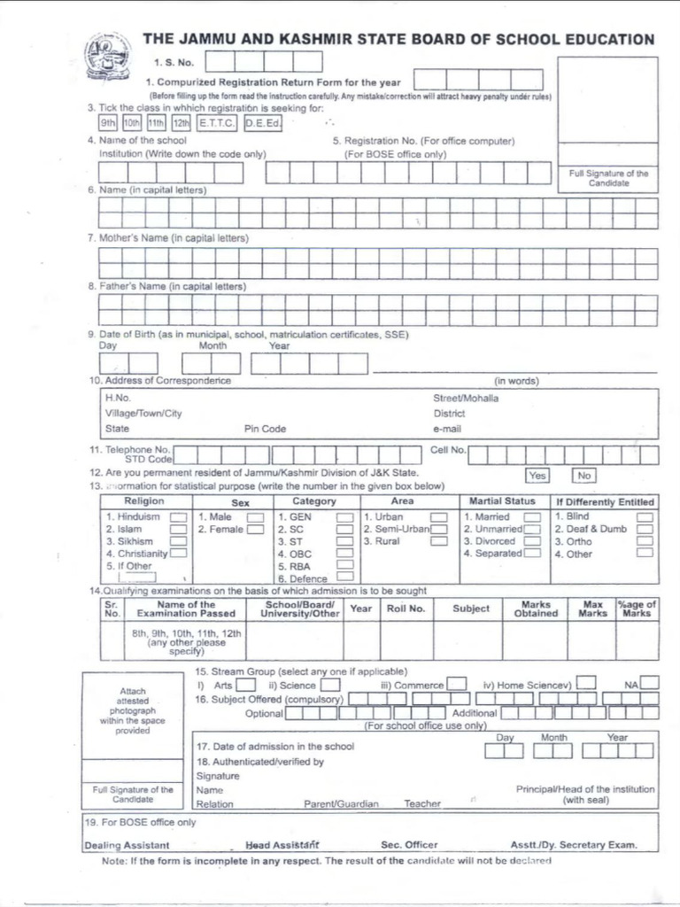 9th RR Form | PDF