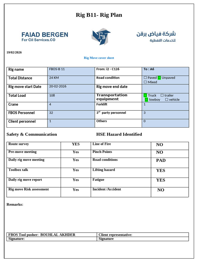 Rig B-11-Rig Move Plan-I2-126 TO A6 - 20-02-2026 | PDF | Crane (Machine ...