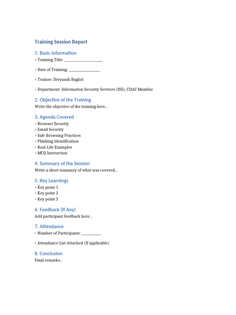 Training Report Template | PDF