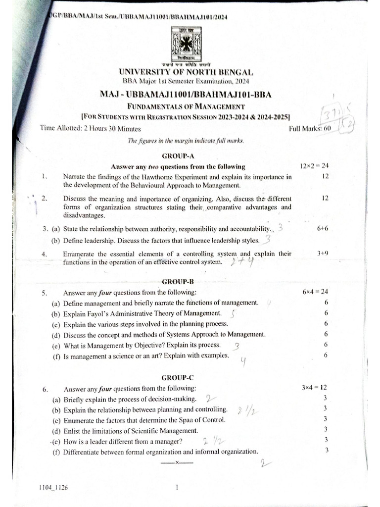 Semester 1 Question Paper of All Subjects-1 - Extracted - 02191242 | PDF