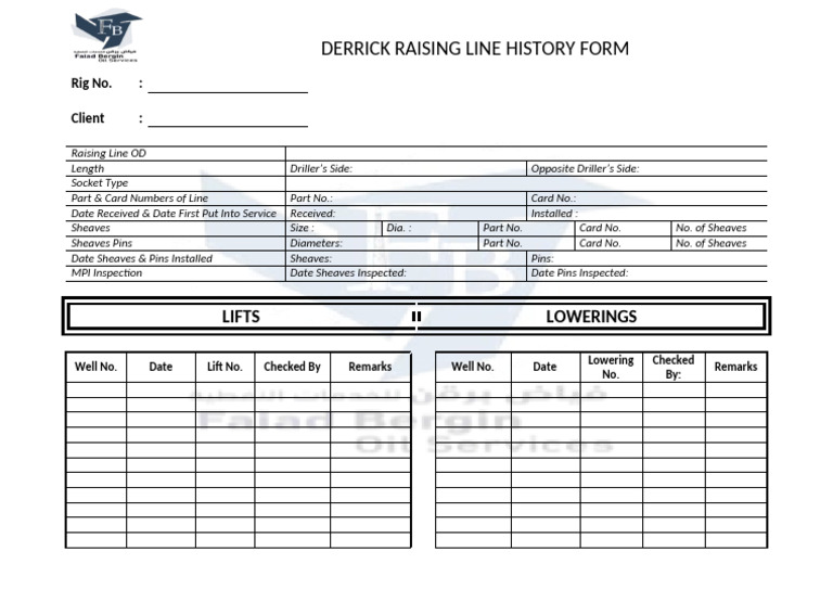 Derrick Raising Line Form | PDF