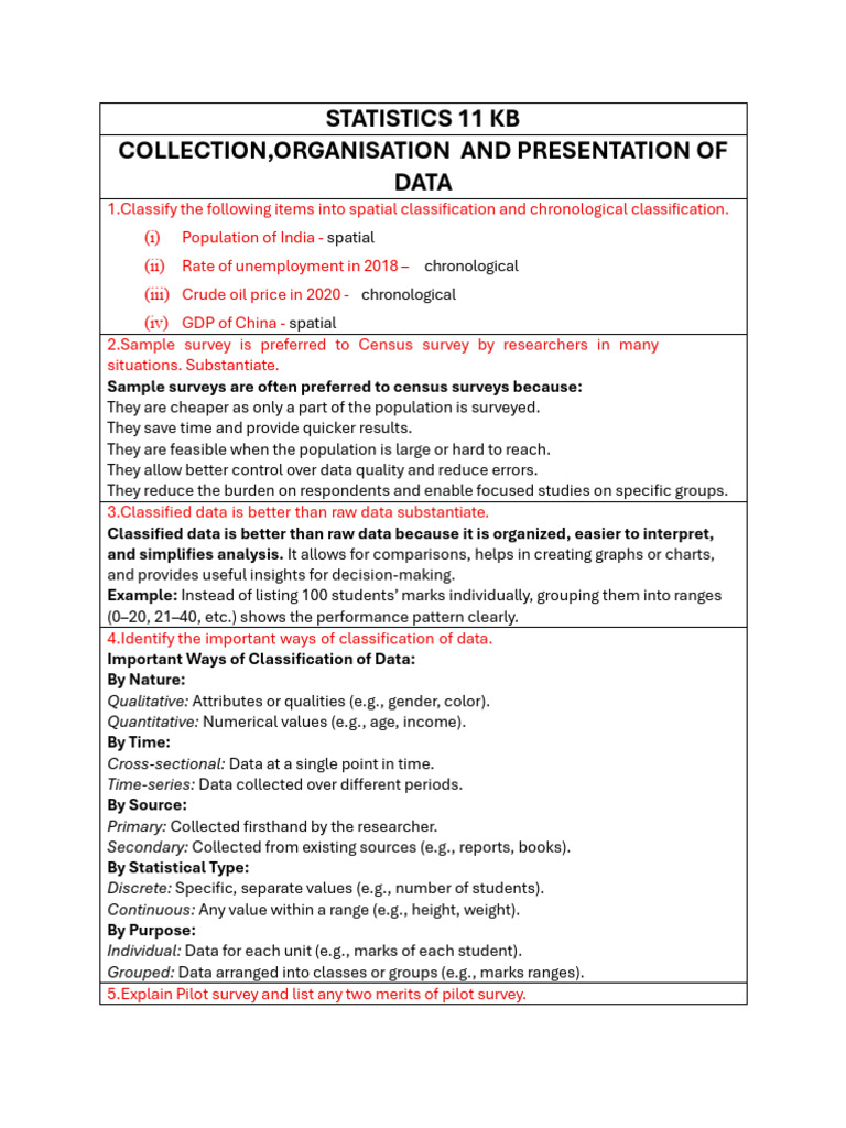 11 KB - Collection, Organisation and Presentation of Data | PDF ...