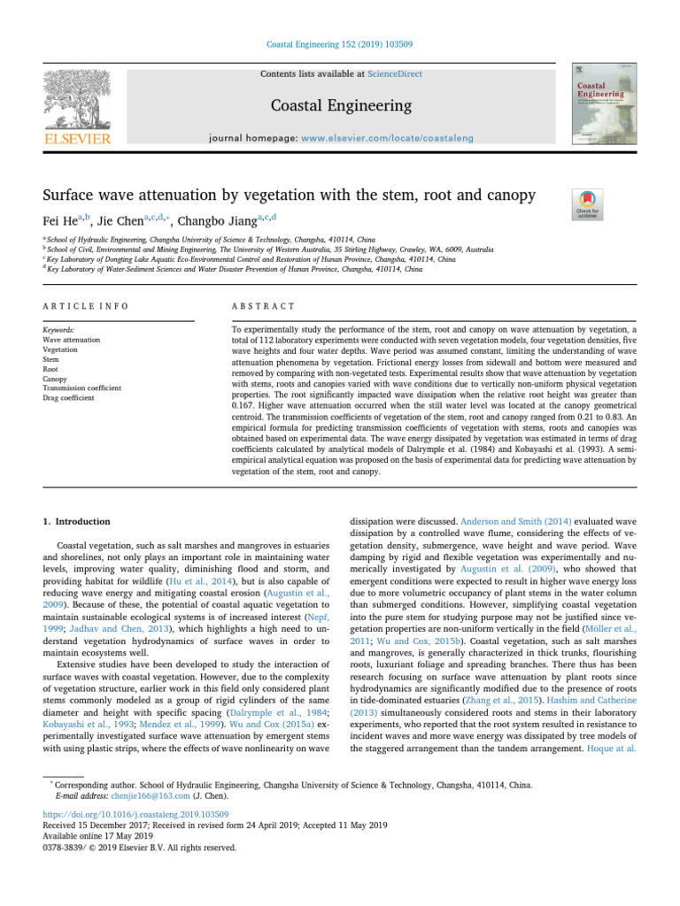 Surface Wave Attenuation by Vegetation With The Stem, Root and Canopy ...