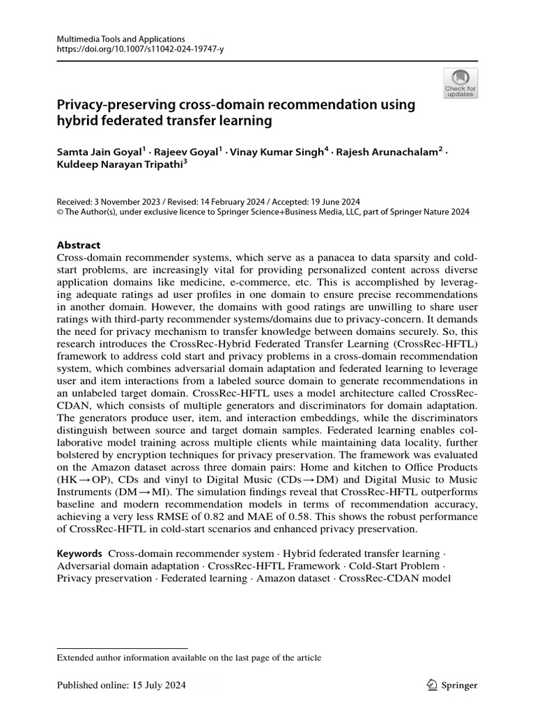 Privacy Preserving Cross Domain Recommendation Using Hybrid Federated ...