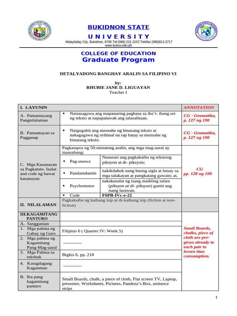 A Detailed Lesson Plan in Filipino Vi | PDF