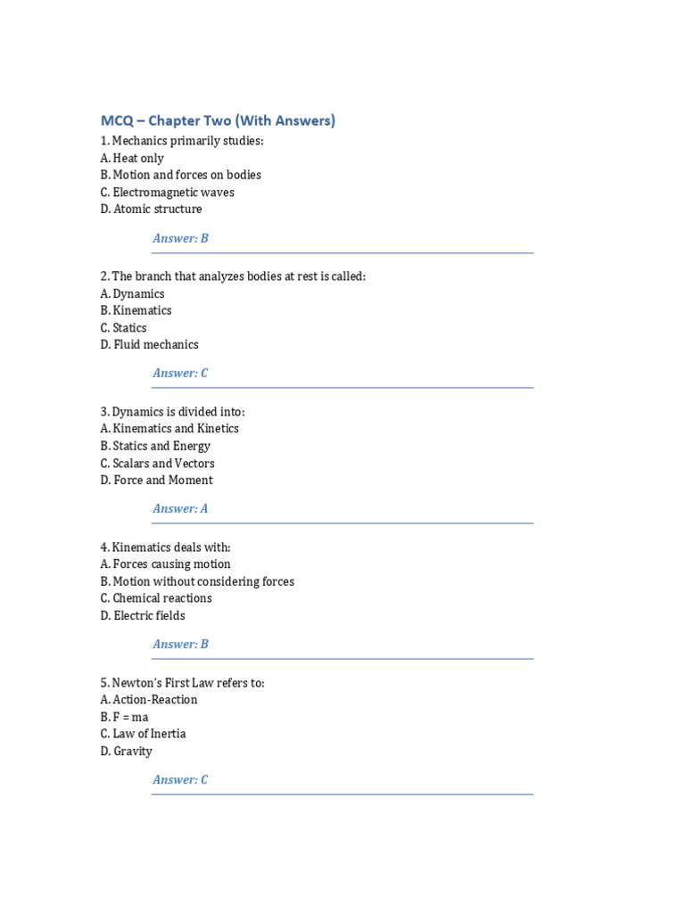 MCQ Chapter2 With Answers | PDF | Force | Euclidean Vector