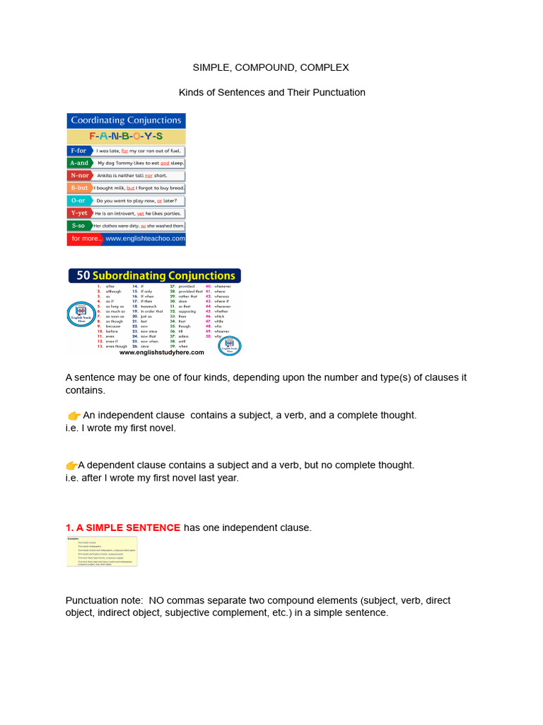 Simple, Compound, Complex Notes | PDF | Linguistics | Grammar
