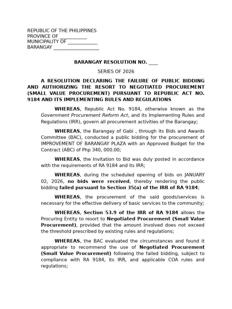 Barangay Resolution Sample | PDF | Government | Justice
