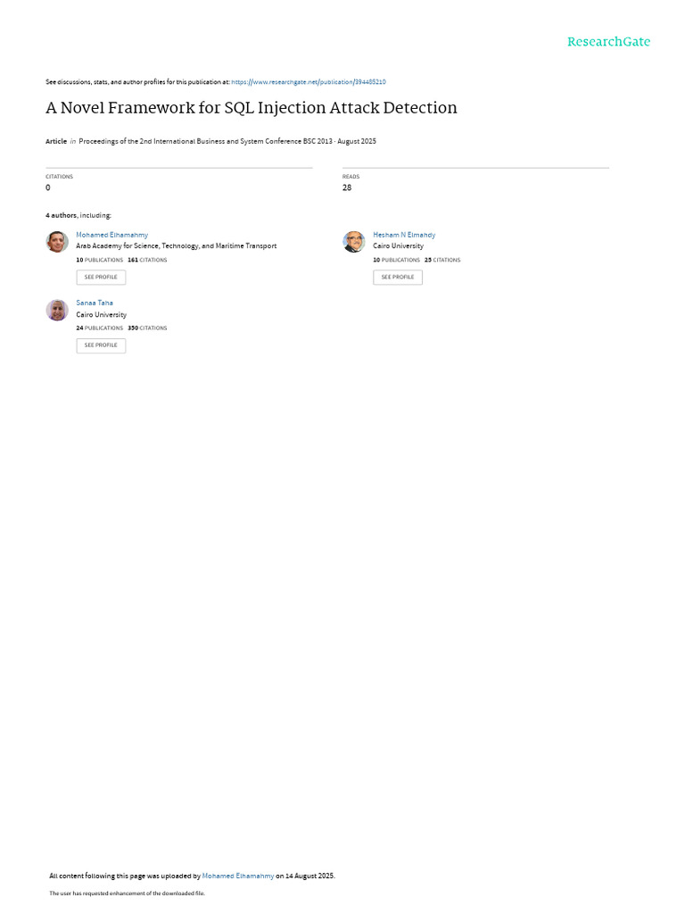 A Novel Framework For SQL Injection Attack Detection | PDF ...