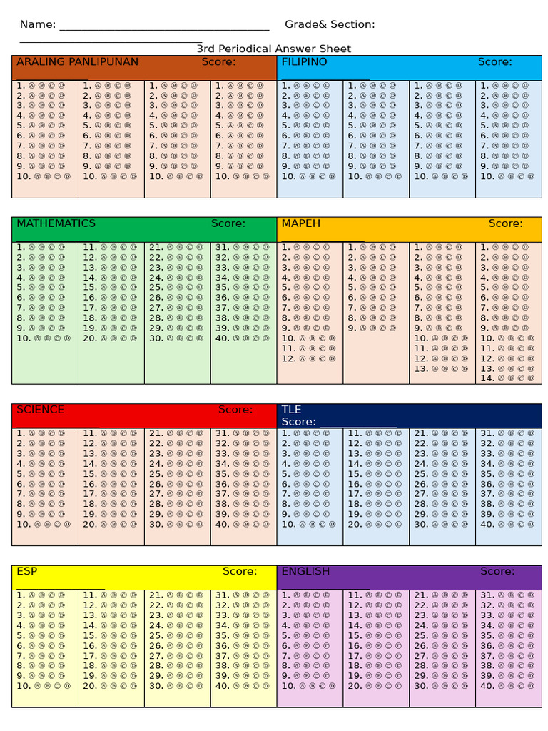 Answer Sheet | PDF