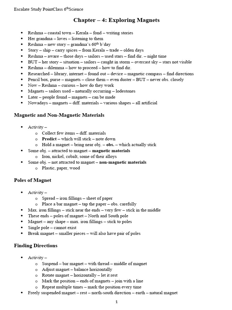 Class-6 Science Ch-4 Exploring Magnets | PDF | Compass | Magnet
